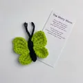 Handmade green and black crochet butterfly with a Worry Worm healing poem card - Green Butterfly