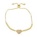 Bracciale dorato regolabile con ciondolo a cuore e scintillanti cristalli di zirconia bianchi - Cuore con Micro-intarsi