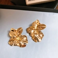 Abstract crumpled gold ball stud earrings with polished metallic texture on white surface - Style 30 Steel Earring Post - Gold - Pleated Abstract Flower