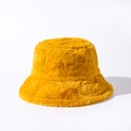 Furry faux rabbit fur bucket hat in bright yellow color for autumn and winter warmth - Yellow