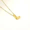 Balloon style letter L pendant necklace with gold bead chain in 18K gold plated finish - Letter L(S-P062-L)