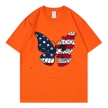 Casual orange crew neck T-shirt with patriotic American flag butterfly floral print - Orange 318 / XS