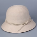 Breathable beige knitted sun hat for women with elegant decorative woven rope detail - M (56-58cm) / Beige