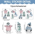 Winter pinguïn muursticker set met 12 aquarel stickers op 4 vellen voor decoratie - Schattige Winterpinguïn Serie (CT24Y12685T_T)
