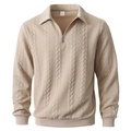 Maglione da uomo beige con mezza zip e trame a maglia in rilievo, vista frontale - Taglia S / Top / Kaki