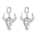 Pair of minimalist silver bull head earrings with polished stainless steel texture - Bull (MS-677) / 2.0*8 / Steel