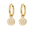 18K gold plated hoop earrings with round clear cubic zirconia paved charm pendants - Zirconia Round Hoop
