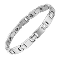 Silver stainless steel pyramid link bracelet with diamond accents and fold-over clasp - Female Style / Silver