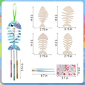 DIY fish-shaped wooden wind chime kit with size dimensions and craft components - 12Pcs Fish Bone DIY Kit