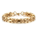 Polished gold Byzantine style titanium steel chain bracelet with lobster clasp for men - Width 8mm/Length 17cm / All Gold