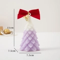 Christmas tree scented candle in white and purple with red bow and gold bell decor - Dot Christmas Tree / Purple