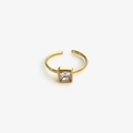 Bague ouverte dorée de style français avec pierre de zircone carrée pour femme - Ouvert Réglable / Zircone carré blanc