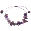 Adjustable woven bracelet with natural purple amethyst gravel stones and cord - Amethyst Crushed Stone Braided (M-029)