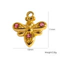 Golden bee insect pendant with pink rhinestones for DIY jewelry, 11mm by 10mm size - Small Bee-004 / Gold-Pink Zirconia