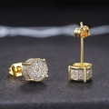 Golden micro-pave cubic zirconia cylindrical stud earrings with high-polish finish - Hiphop Round Studs - Gold Color (ED149)