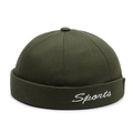 Olive green docker hat with white Sports embroidery in a minimalist retro design - Adjustable / Army Green