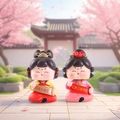 Cute Chinese Tang style dolls with scrolls in cherry blossom garden background - Smile Always Small 2pcs/box / Ancient Style Ornament Series