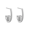 Detailed view of polished silver twisted C-shape drop earrings with a minimalist ball design - Silver J-shape Ball