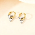 Titanium steel hoop earrings featuring gold rings and silver triangle pendants - Triangle Shape / Two-tone Type A