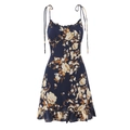 Robe courte en mousseline à fleurs bleu marine avec ourlet à volants et bretelles - S / Bleu Marine Floral