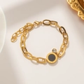 Bracciale in oro rosa 18K con numeri romani, disco nero e ciondolo in zircone - Oro