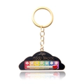Golden enamel metal keychain featuring a rainbow mood tracker slider with a red heart - Cloud Mood Keychain / Cloud Keychain - Black