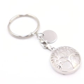 Silver tree of life keychain with white crystal gemstone in a hollow round pendant - White Crystal