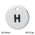 Polished stainless steel letter H pendant charm with black enamel inlay and 10mm width - Letter H