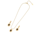 Vintage-Set aus goldenem Edelstahl: Halskette und Ohrringe mit schwarzen Anhängern - Oval Schwarz / Gold