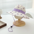 Dettaglio cappello sole bianco a pois viola con sottogola regolabile per bambina - 52cm (2-5 Anni) / Viola