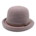 Chapeau cloche en maille mauve pour femme avec ceinture vintage en cuir et boucle - M (56-58cm) / Mauve Clair