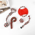 Detailed overhead view of 5-piece Christmas dog chew toy set in red, green and white cotton - 5-Piece Set Style 1 (480g)