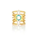 Macro view of five-layer gold ring with twisted rope bands and enamel accents - Zj129