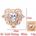 Baroque style KC gold plated heart alloy pendant with white crystal for DIY earrings - White (KC Gold Plated) / Large (26mm x 22mm)