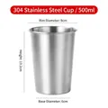 500ml 304 stainless steel industrial beer cup with brushed silver finish and dimensions - 304 Single Layer Cup 500ml (Silver)