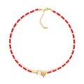 Handgefertigte rote Perlenkette mit Süßwasserperle und Evil Eye Anhänger für Damen - Rot/Blaues Auge