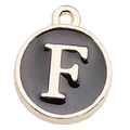 Golden round pendant with black enamel finish featuring capital letter F for DIY jewelry - Letter F / 1 Piece (12x14mm) / Black