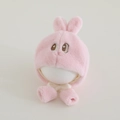 Detalle del gorro de conejo de peluche rosa para muñecas con bordado de ojos de corazón - 6 meses - 2 años / Rosa