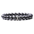 Bracciale di perline in ematite metallica scura con un elemento cilindrico in argento - Ematite