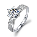 Detail of S925 sterling silver ring with six-prong set cubic zirconia and pavé band - JZ012 (1 Carat)