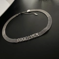 Collar de malla tejida plateada con colgante Good Luck y cierre ajustable de alta calidad - Plateado
