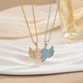 Best Friends heart wing necklace set with pink and blue enamel and rhinestone details - Wings Best Friends