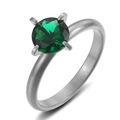 Minimalist silver titanium steel ring with round green gemstone and four-prong setting - Silver/Green Zirconia
