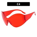 Futuristic red rimless wrap-around oversized sunglasses with high-tech Y2K aesthetic - Red
