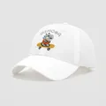 Close-up of dinosaur embroidery and breathable vents on white cotton baseball cap - 54cm (3-8 Years Old) / White