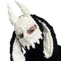 Knitted balaclava mask with devil horns and long rabbit ears in black and white - 57-59cm / Double Ear Black White Contrast Devil Horn Rabbit Ears