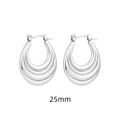 Minimalist silver titanium steel hoop earrings with 25mm U-shape textured design - 25mm / Multi-stripes / Silver