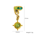 Golden heart earring with colorful rhinestones and green round pendant drop - Multicolor Rhinestone Green Stone Pendant (YTE2411008-4)