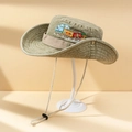 Kinder Fischerhut aus olivgrünem Canvas mit Zug-Stickerei und verstellbarem Seil - M(56-58cm) / Olivgrün