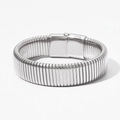 Silver stainless steel tubogas bracelet with textured pattern and secure clasp closure - Tubogas Wide Style (PAS1000)